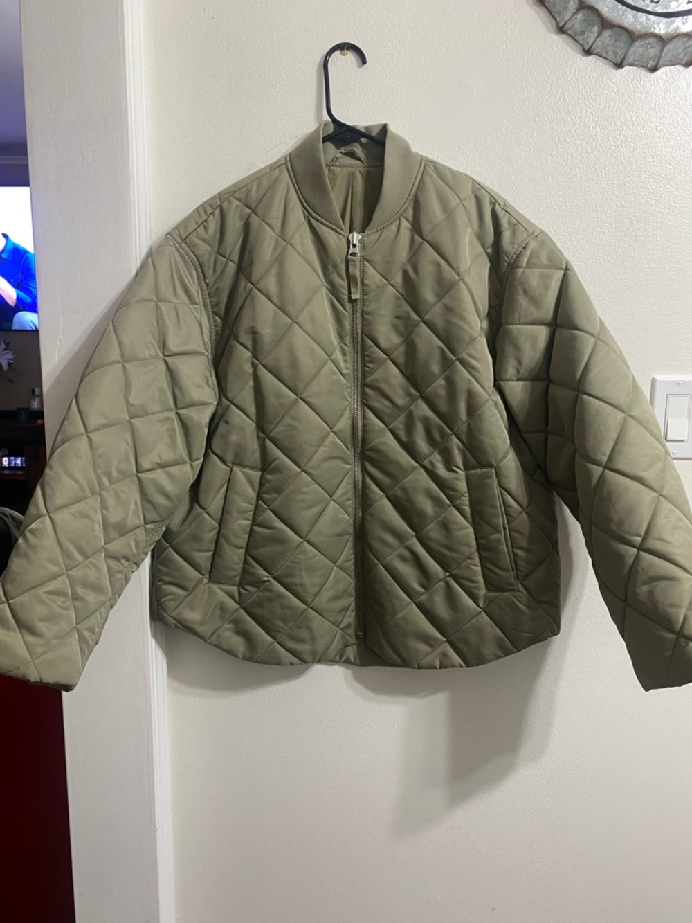 & Other Stories Quilted Olive Green Bomber Jacket